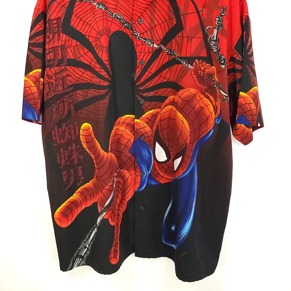 Vintage Spiderman Shirt Men's Large Black Red Button Front Changes Marvel 00s - Picture 2 of 9